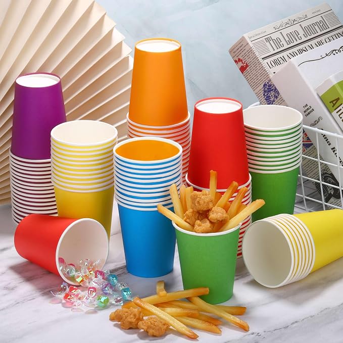 URATOT 120 Pieces 9 Ounce Disposable Paper Cups Rainbow Party Cups Drinking Cups - Image 4