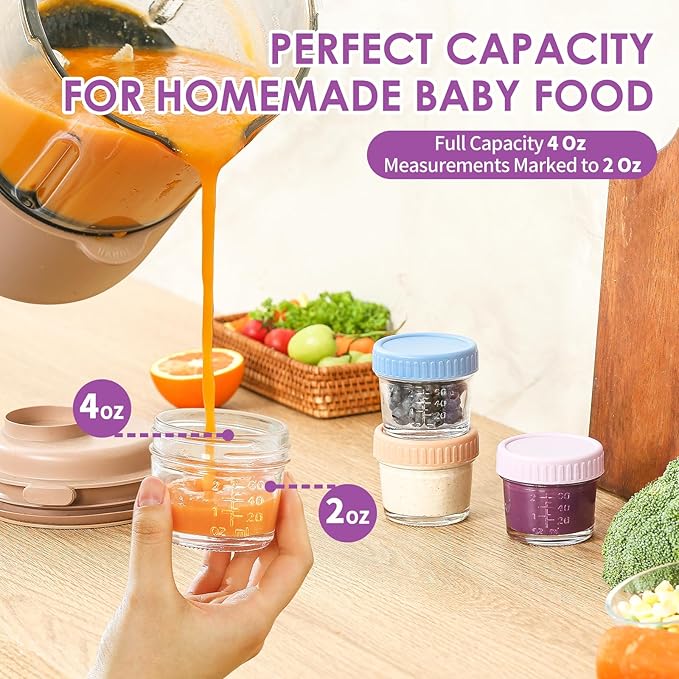 DRKIO 12 Pack Glass Baby Food Storage Containers - 4 Oz Baby Food Jars - Image 3