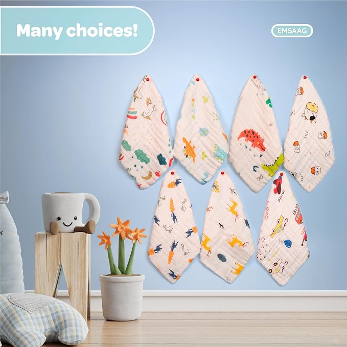 Muslin Baby Washcloths Pack of 7-Gift Boxed Mixed Patten, Absorbent Baby Bath - Image 6