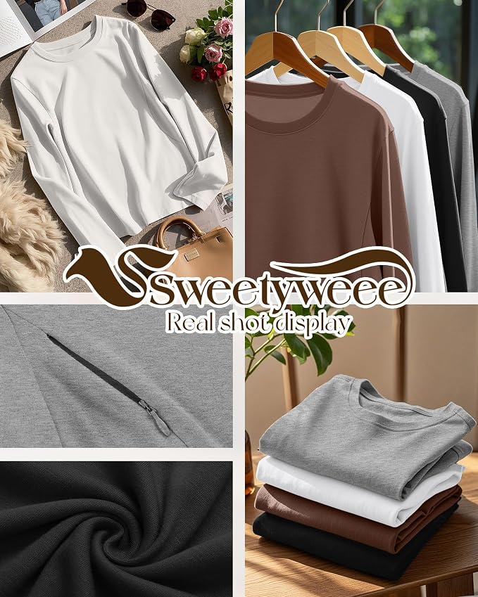 4 Pack Women's Nursing Breastfeeding Tops, Long Sleeve Maternity Shirts Loose - Image 3