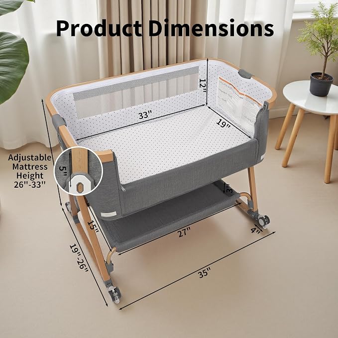 Baby Bassinet Bedside Sleeper CPSC Certified 3-in-1 Portable Crib - Image 6