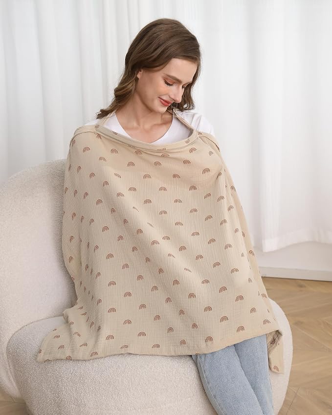 Muslin Nursing Cover for Baby Breastfeeding, Breathable 100% Cotton - Image 5