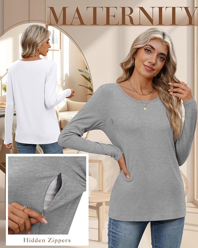 4 Pack Women's Cotton Nursing Tops, Breastfeeding Maternity - Image 4