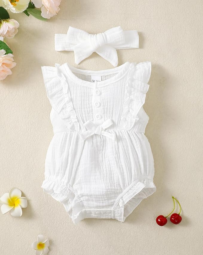 Renotemy Newborn Infant Baby Girl Clothes Rompers Summer Jumpsuits Short Sleeve - Image 2
