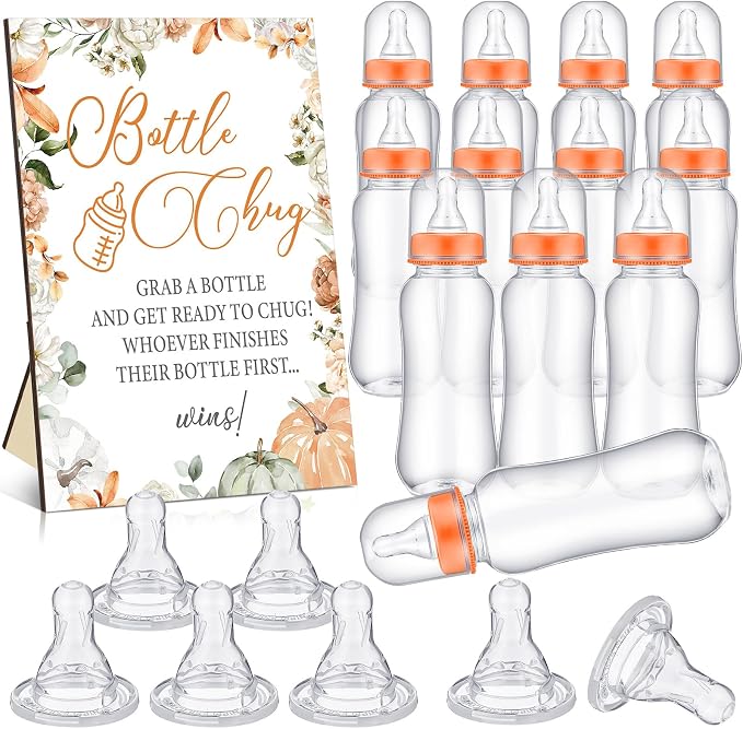 TrelaCo Little Pumpkin Cool Baby Shower Games Wooden Bottle Chug Sign Rustic by TrelaCo