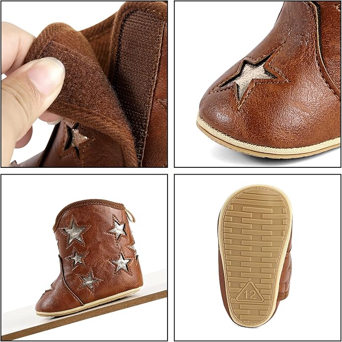 MK MATT KEELY Leather Western Boots Cowboy Bootie Soft Sole Non-Slip Crib Shoes - Image 4