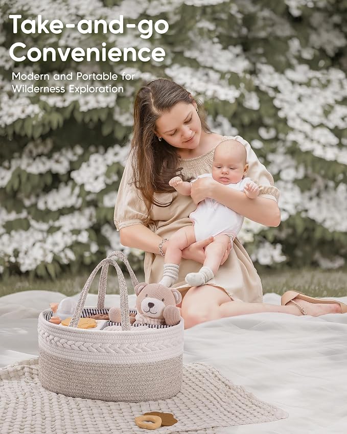 Maliton Extra Large Baby Diaper Caddy Organizer, Cotton Rope Nursery Basket - Image 5