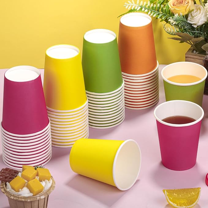 URATOT 60 Pieces 9 Ounce Disposable Paper Cups Neon Color Party Cups Drinking - Image 4