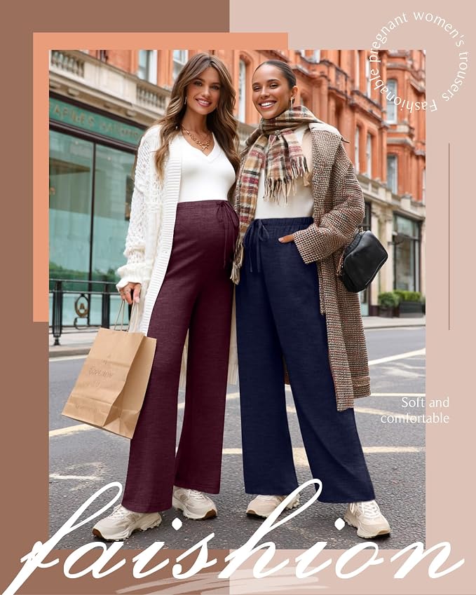 3 Pack Maternity Pants for Women Over The Belly Lounge Work Pregnancy Pants - Image 2
