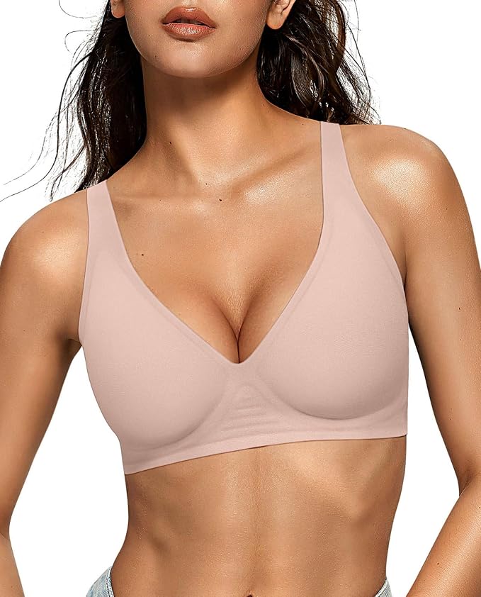 OEAK Womens Deep V Bras Wireless Comfortable Bra Supportive No Underwire Bras by OEAK