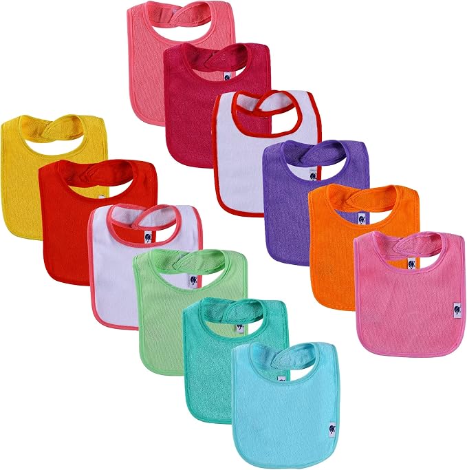 12 Pack Terry Drool Cotton Bibs, Unisex Baby Bibs by Nvatorfox
