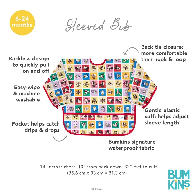 Bumkins Disney Sleeved Bib for Girl or Boy, Baby and Toddler for 6-24 Mos - Image 5