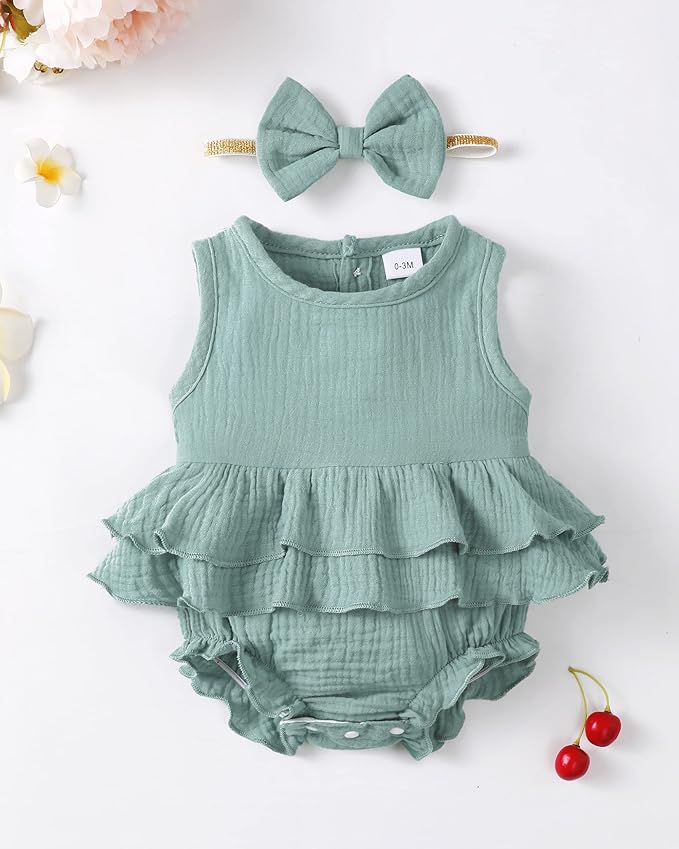 Renotemy Newborn Infant Baby Girl Clothes Rompers Summer Jumpsuits Short Sleeve - Image 2
