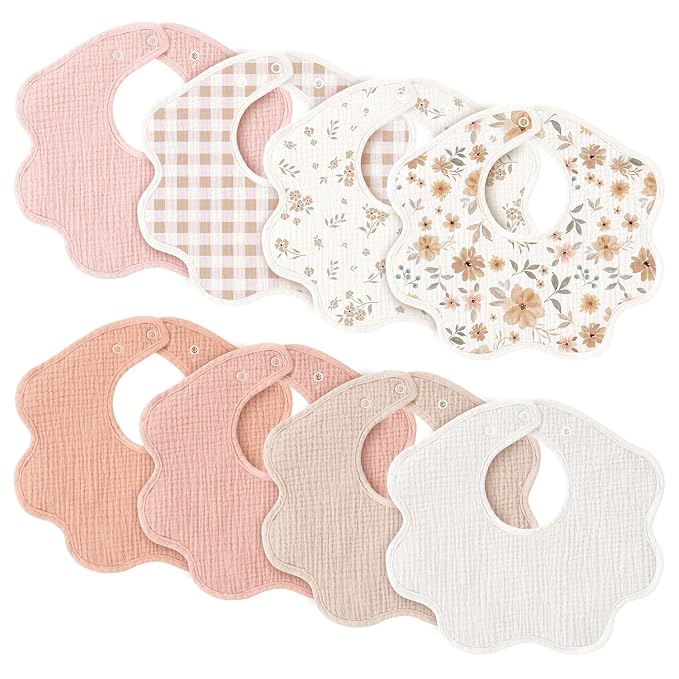 Konssy Muslin Baby Bibs 8 Pack, 100% Cotton Absorbent Bandana Drool Bibs by Konssy