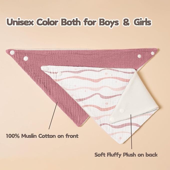 Susurration Muslin Baby Bibs 10Pack Bandana Drool Bibs Soft Adjustable Newborn - Image 6