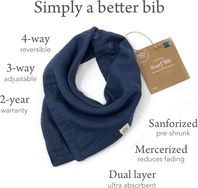 Kishu Baby Indi Organic Baby Bandana Bibs – Fairtrade 4-Way Reversible Drool - Image 9