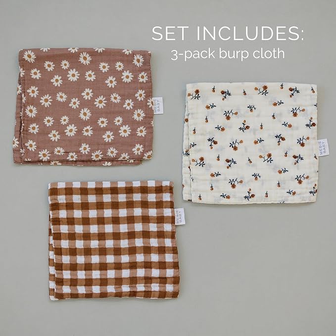 Mebie Baby Burp Cloths, Modern Print 3-Pack, Muslin Burp Cloth Set - Image 2