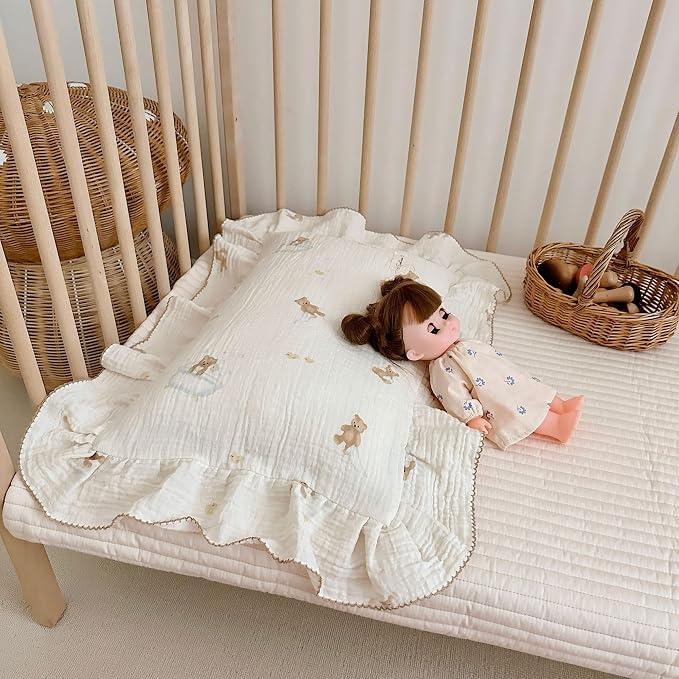 BuLuTu Muslin Cotton Girls Boys Pillow Case Standard Size, Cute Bear Children - Image 6