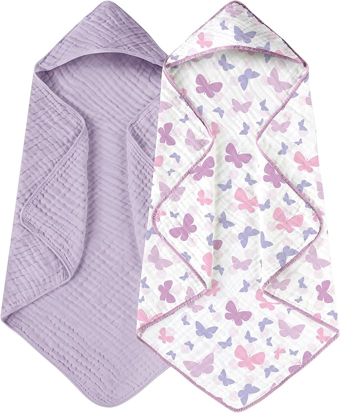 Yoofoss Hooded Baby Towels for Newborn 2 Pack 100% Muslin Organic Cotton Baby by YOOFOSS