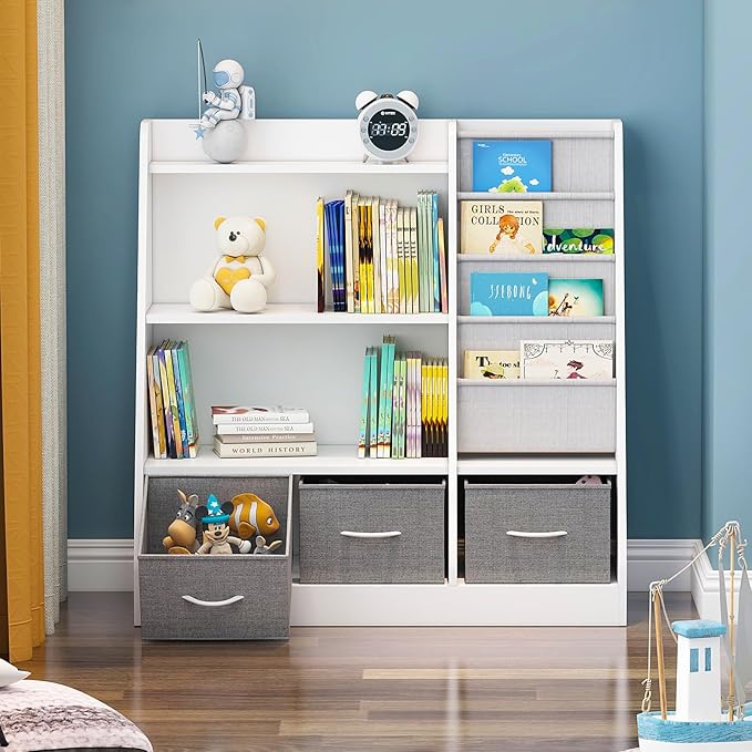 White Kids Bookshelf Wood Toy Storage Organizer Cabinet Children Bookcase by HedoAjim