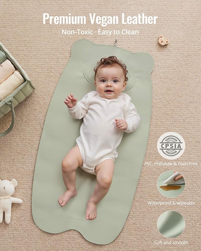 Blissful Diary Vegan Leather Portable Changing Pad, Waterproof Diaper Changing - Image 2