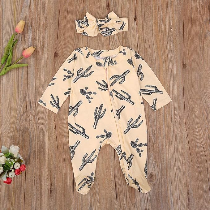 CIYCUIT Baby Girls Cactus Footies Newborn Zip Up Onesie Romper - Image 3