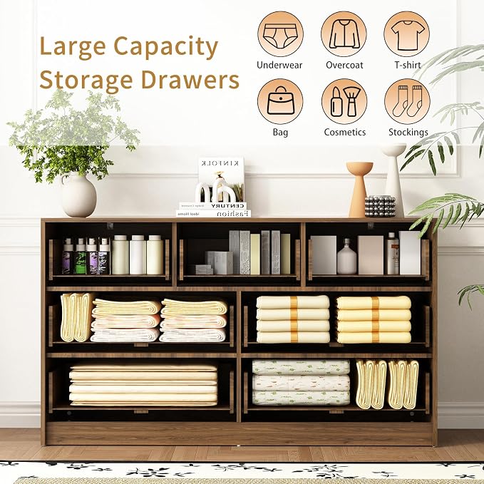7 Drawers Dresser for Bedroom，55" Wide Fluted Dresser - Image 4
