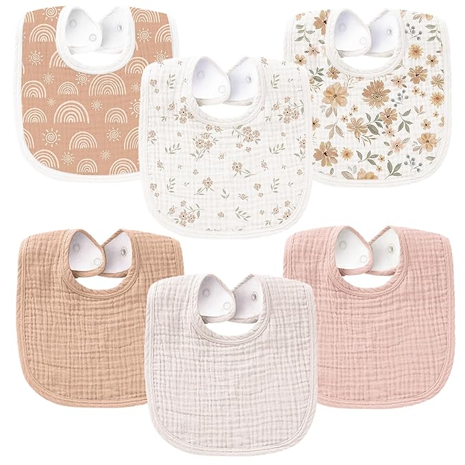 Konssy 6-Pack Muslin Baby Bibs for Boys & Girls, Soft Cotton Absorbent Bandana by Konssy