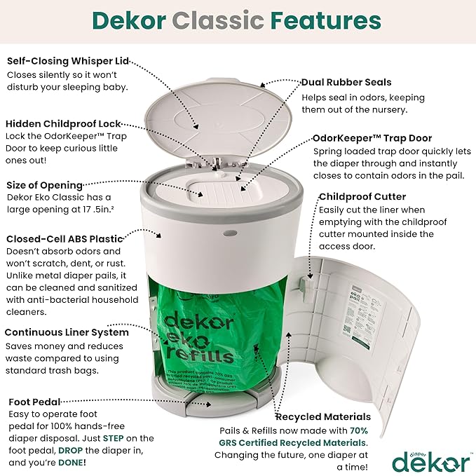 Diaper Dekor Classic Hands-Free Diaper Pail Gift Set | Just Step–Drop–Done | - Image 2