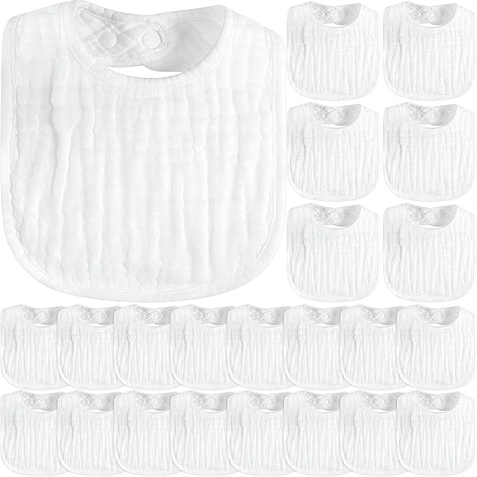 Zhanmai 20 Pack Muslin Baby Bibs Adjustable White Drool Bandana Bibs 6 by Zhanmai