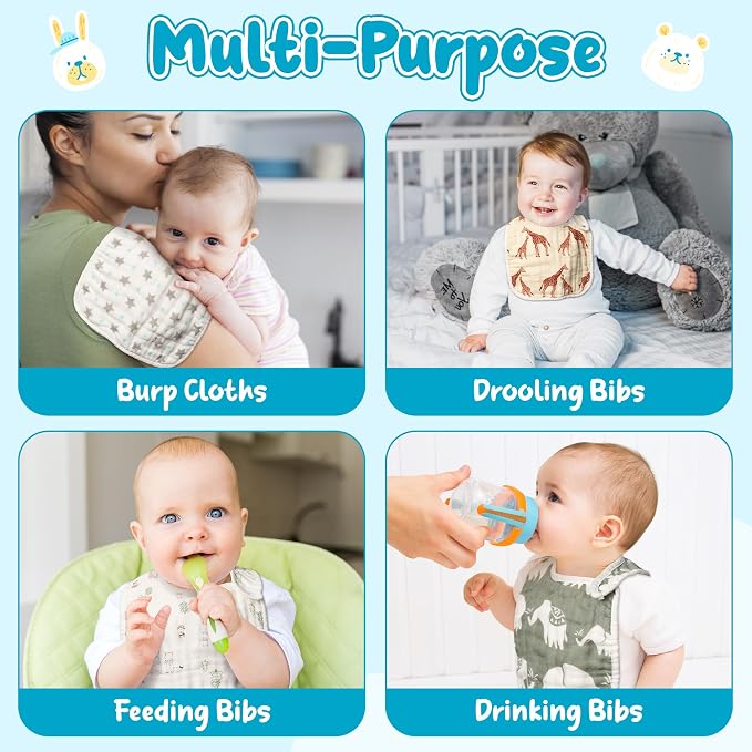 Zainpe 6Pcs Snap Muslin Cotton Baby Bibs Bear Fox Infants Drooling Bib Soft - Image 6