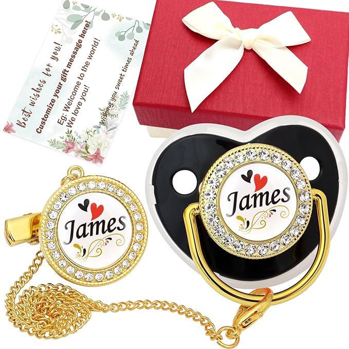 Personalized Pacifier Set with Name, BPA Free, Bling Gold Silver Pink Rose Gold by Ausbay