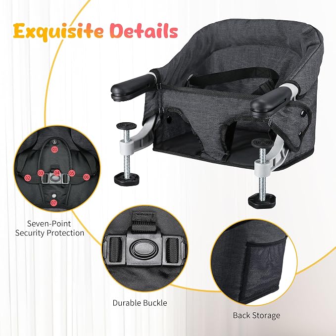 Toogel Hook On High Chair with Removable Dining Tray, Folding Portable Clip on - Image 5