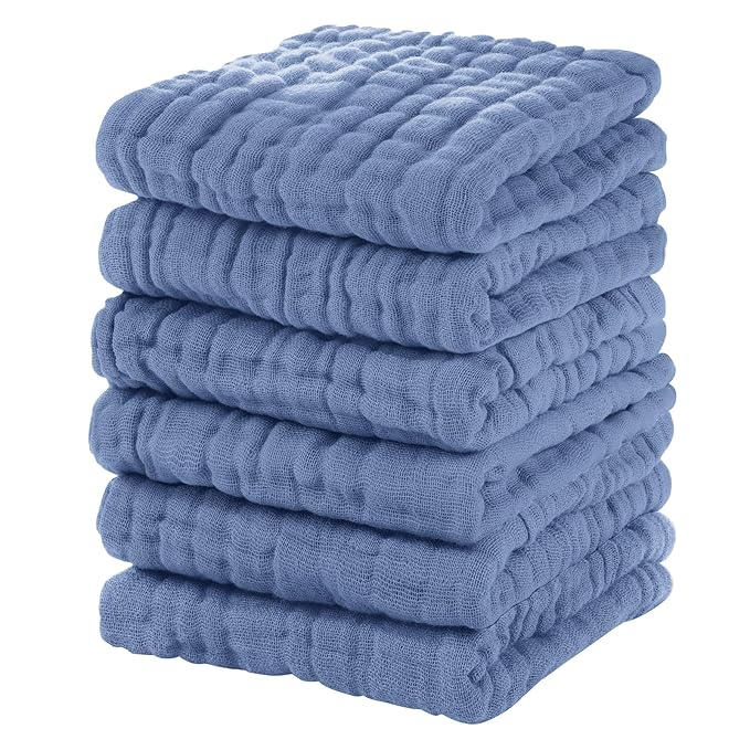 Muslin Baby Washcloths 6 Pack, 100% Cotton Wash Cloths by Unnivoll