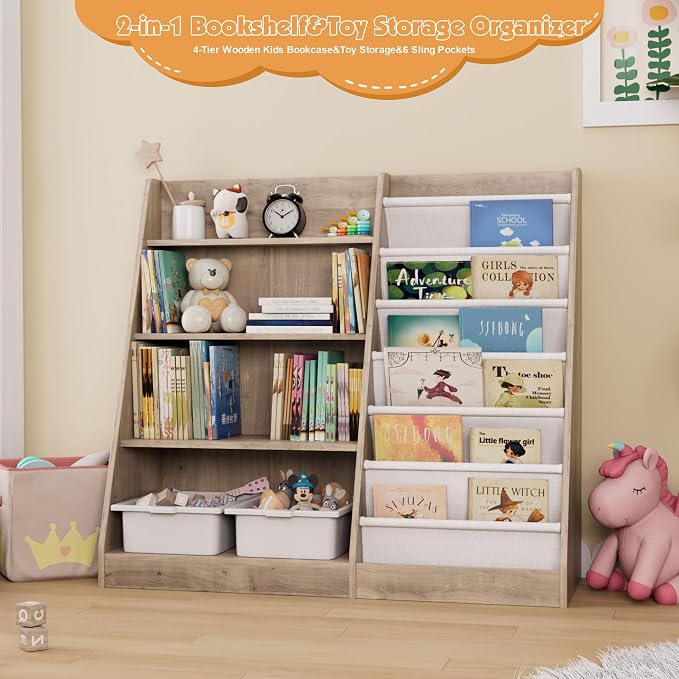 Kids Bookshelf Wood Toy Storage Organizer Cabinet Children Bookcase Toddler - Image 7