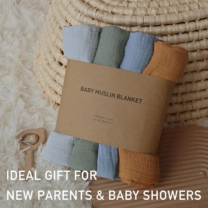 Muslin Swaddle Blankets for Baby Girls and Boys, 4 Pack Breathable and - Image 8