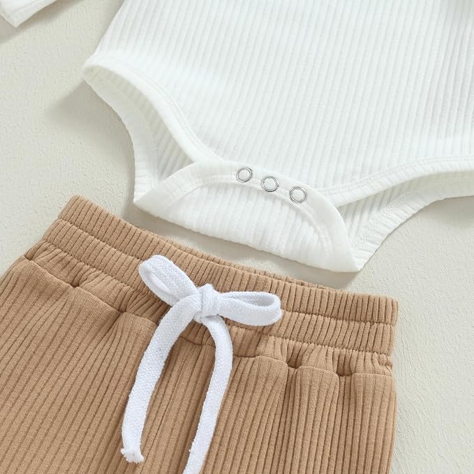 Newborn Baby Boy Girl Clothes Ribbed Knitted Long Sleeve Romper Pants Solid - Image 5