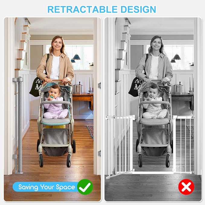 71 Inch Retractable Baby Gates Extra Wide, 41 Inch Reinforced Extra Tall Mesh - Image 6