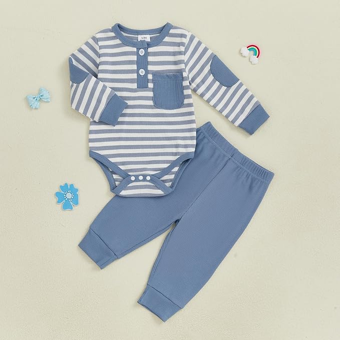fhutpw Baby Boy Clothes 3 6 12 18 Months Ribbed Knitted Long Sleeve Romper and - Image 2