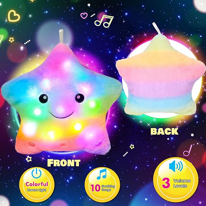 Cuteoy 13" Musical Rainbow Star Plush Pillow Glowing Twinkle Night Light - Image 4