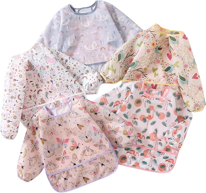 Sleeved Bib, 5 Pack, Waterproof Shirt Bibs by YeeLauf