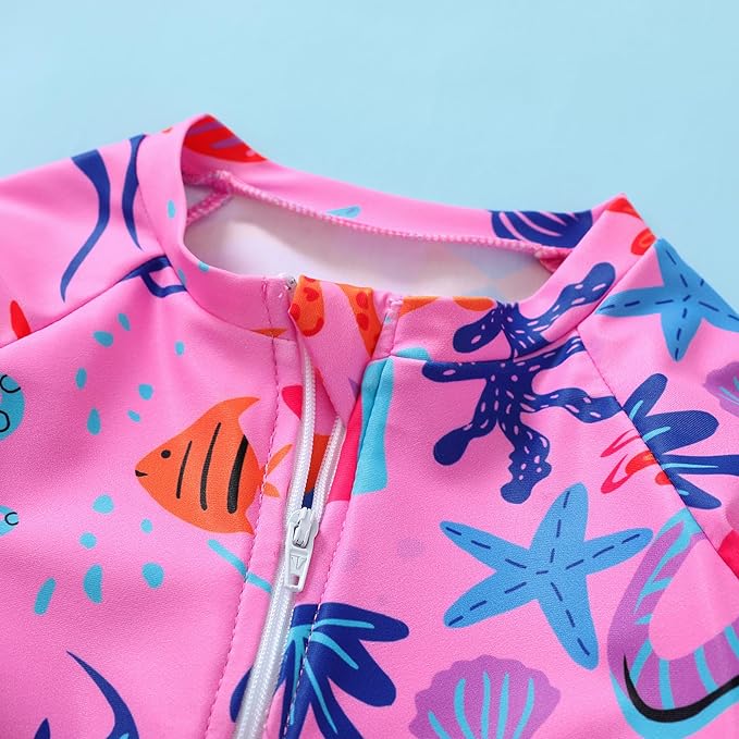Infant Baby Girl Swimsuit One-Piece Long Sleeve Rash Guard - Image 5