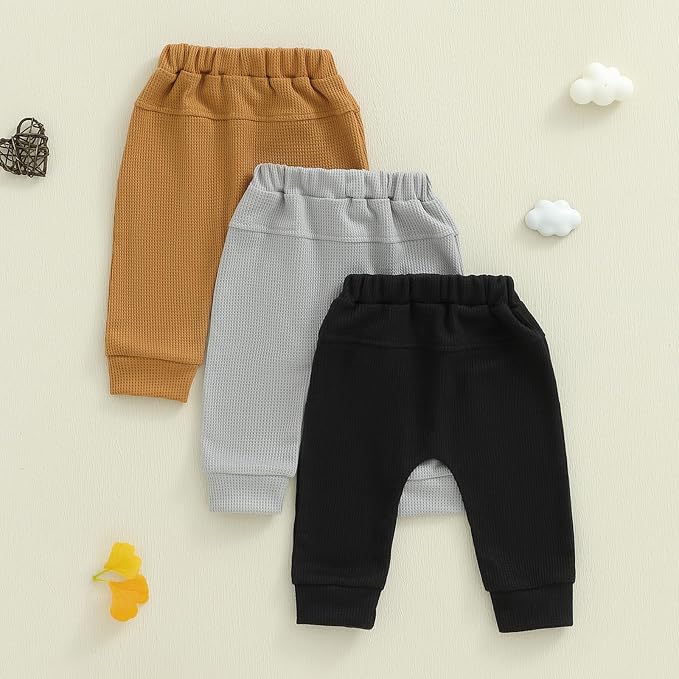 Sejardin Toddler Baby Boy Girl Pants 3 Pack Solid Color Elastic Waist Jogger - Image 5