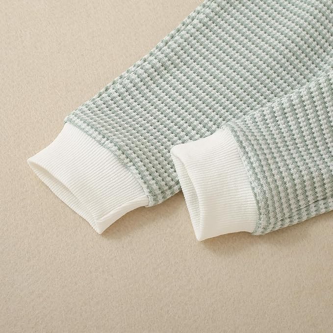 Toddler Baby Boy Fall Clothes Waffle Outfit Long Sleeve Color Blocking - Image 4