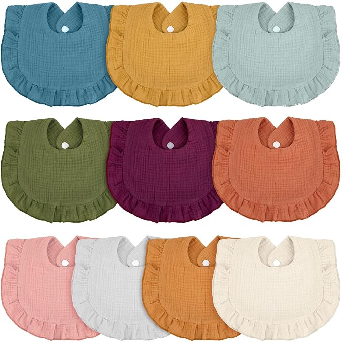 Seematn 10 Pcs Baby Muslin Bibs Drool Bibs Bandana Ruffle Soft Cotton by Seematn