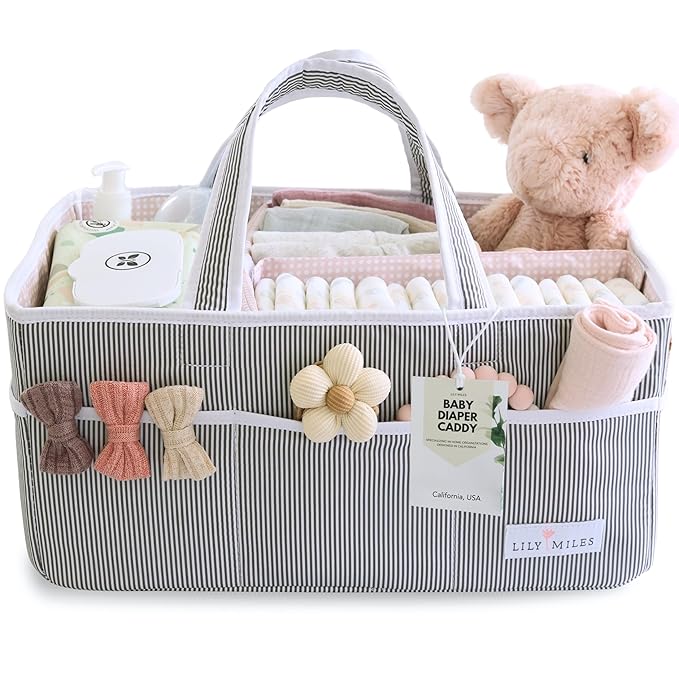 Lily Miles Baby Diaper Caddy Organizer, Girl Nursery Storage Basket by LilyMiles