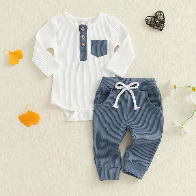 fhutpw Baby Boy Clothes 3 6 12 18 Months Ribbed Knitted Long Sleeve Romper and - Image 4
