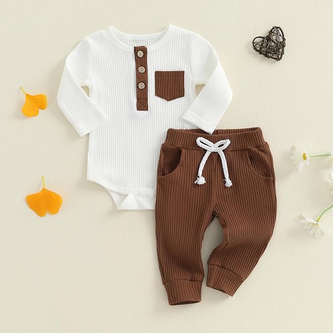 fhutpw Baby Boy Clothes 3 6 12 18 Months Ribbed Knitted Long Sleeve Romper and - Image 3