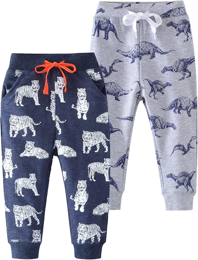 HUAER& Baby Boy's Jogger Pants Dinosaur Car Animal Print Drawstring Elastic by HUAER