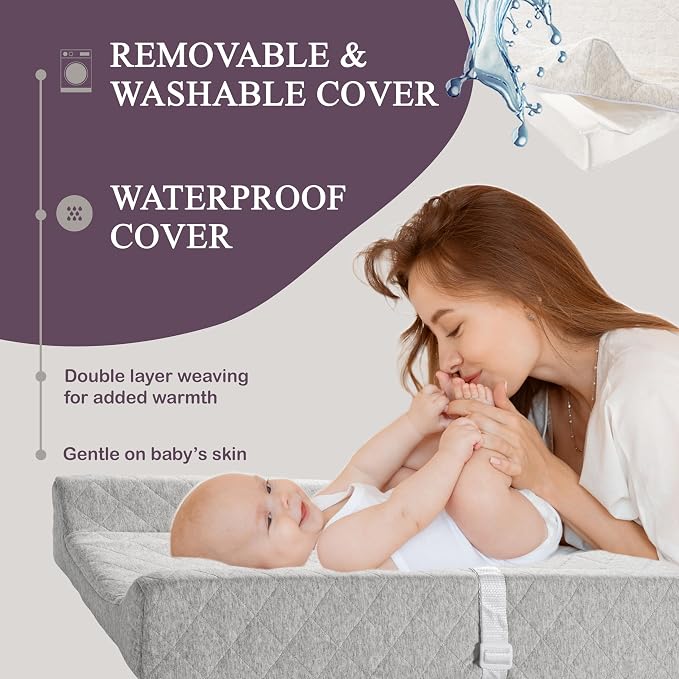 Organic Cotton Contoured Baby Changing Pad w/Waterproof Foam Mattress, Includes - Image 4